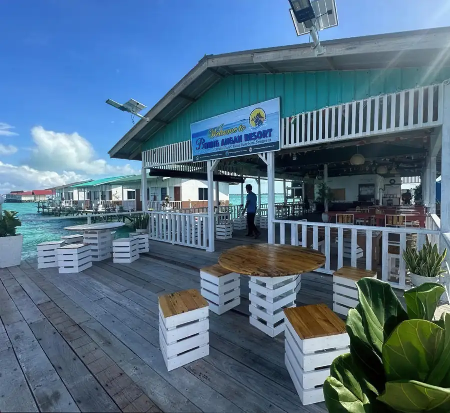Open air restaurant area for guest dining Bihing Angan Water Chalet
